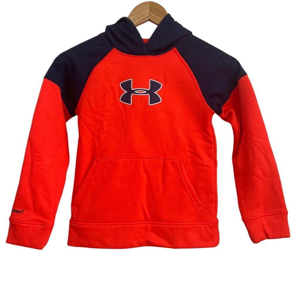 UNDER ARMOUR "STORM1" Boys Pullover Sweatshirt Hoodie Orange Blue XS